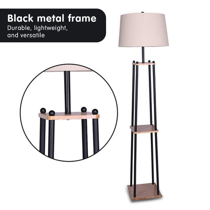 Sarantino Metal Etagere Floor Lamp Wood shelf Cream Fabric Shade-Home & Garden > Lighting-Koala Lamps and Lighting