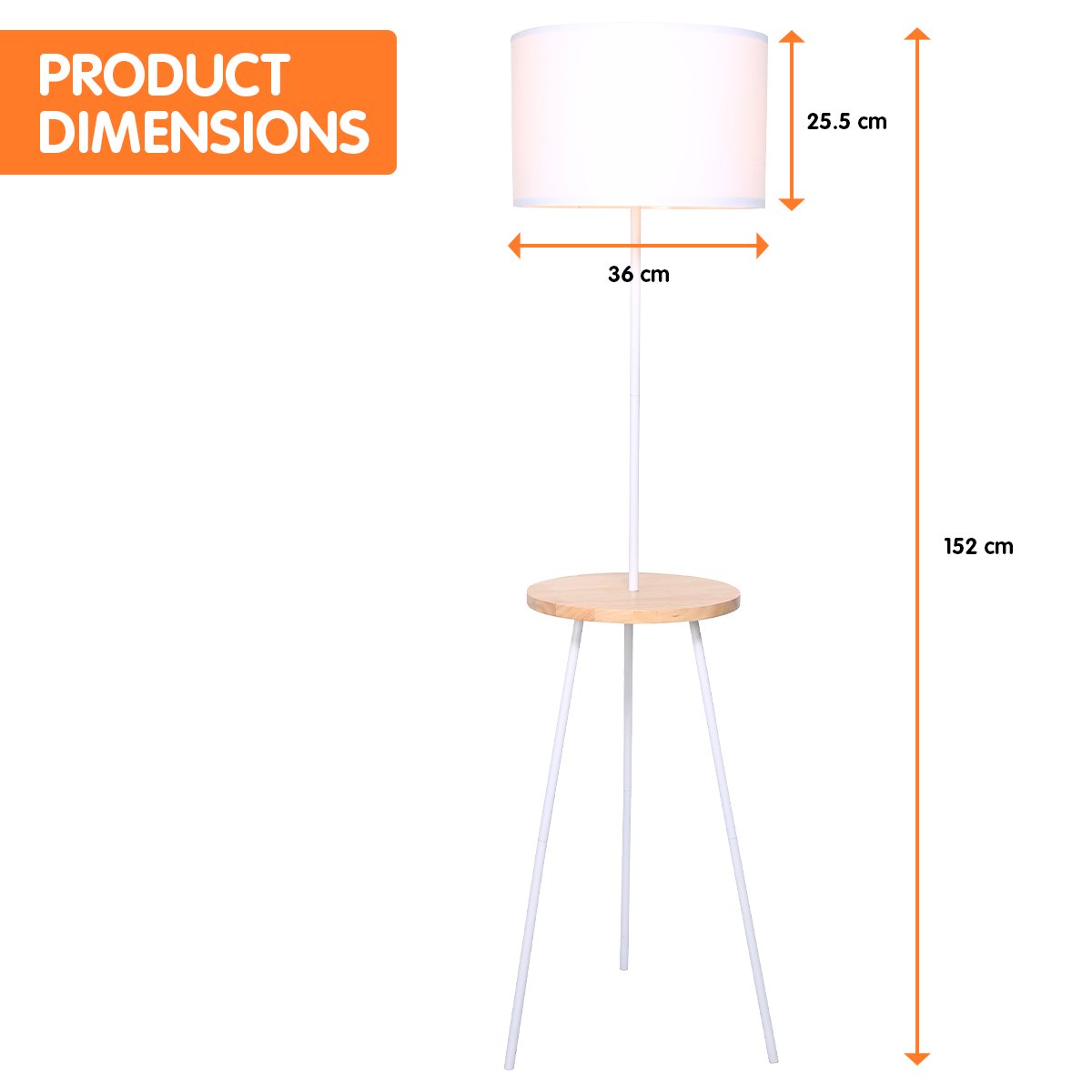 Sarantino Metal Tripod Floor Lamp Shade with Wooden Table Shelf-Home & Garden > Lighting-Koala Lamps and Lighting
