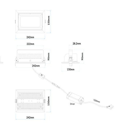 SHOPTRI Dimmable LED Tri-CCT Commercial Rectangular Shop Lighter / Downlight 35W - SHOPTRI