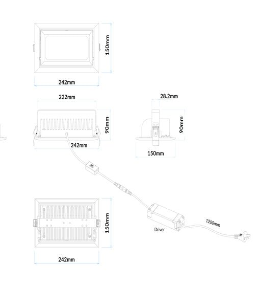 SHOPTRI Dimmable LED Tri-CCT Commercial Rectangular Shop Lighter / Downlight 35W - SHOPTRI