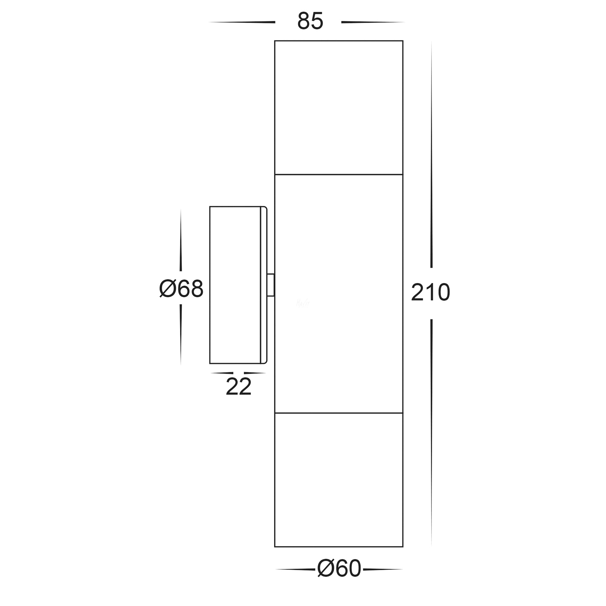 HV1075T-HV1077T - Tivah Solid Brass Graphite Coloured TRI Colour Up & Down Wall Pillar Lights