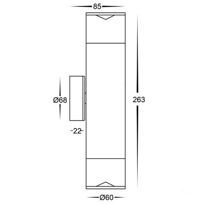 HV1089T-BLK-240V - Highlite Black TRI Colour Up & Down Wall Pillar Lights