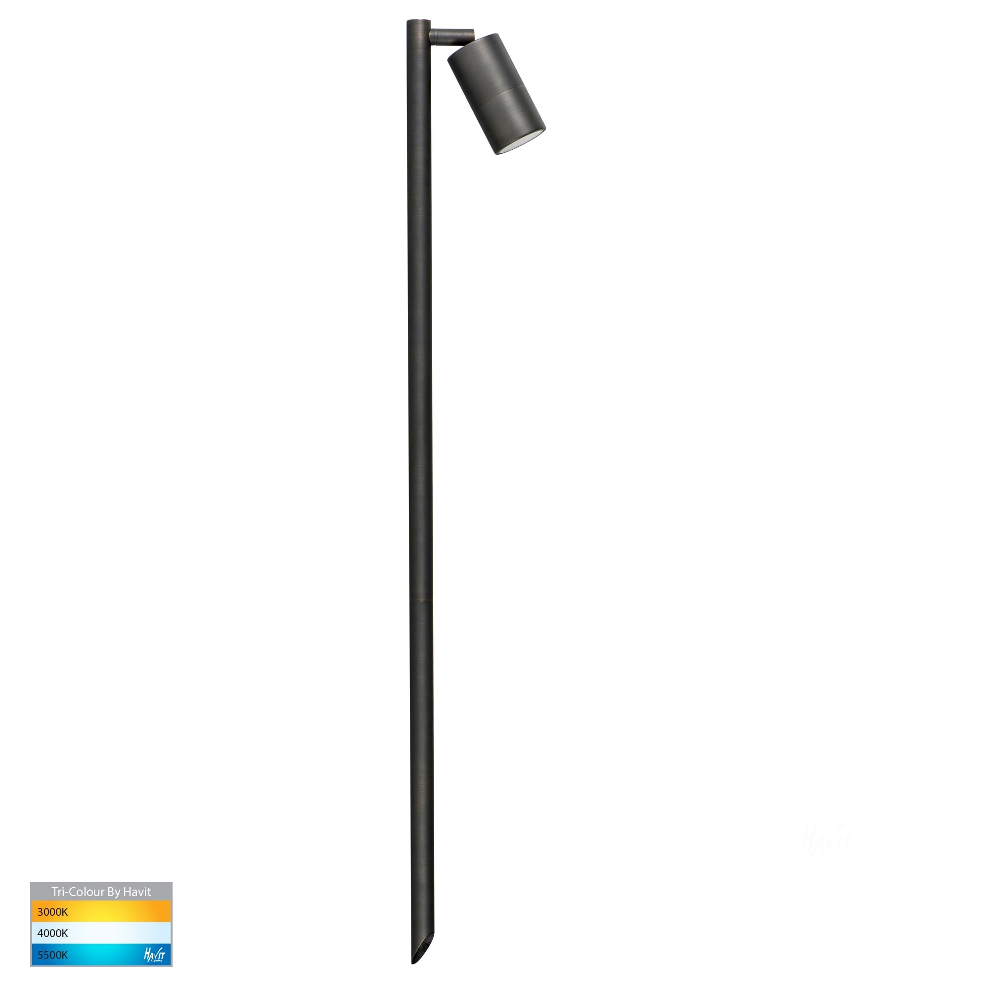 HV1403T-AB - Tivah Antique Brass TRI Colour Single Adjustable LED Bollard Spike Light