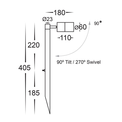 HV1407T-BLK - Tivah Aluminium Black 5w LED Garden Spike Light