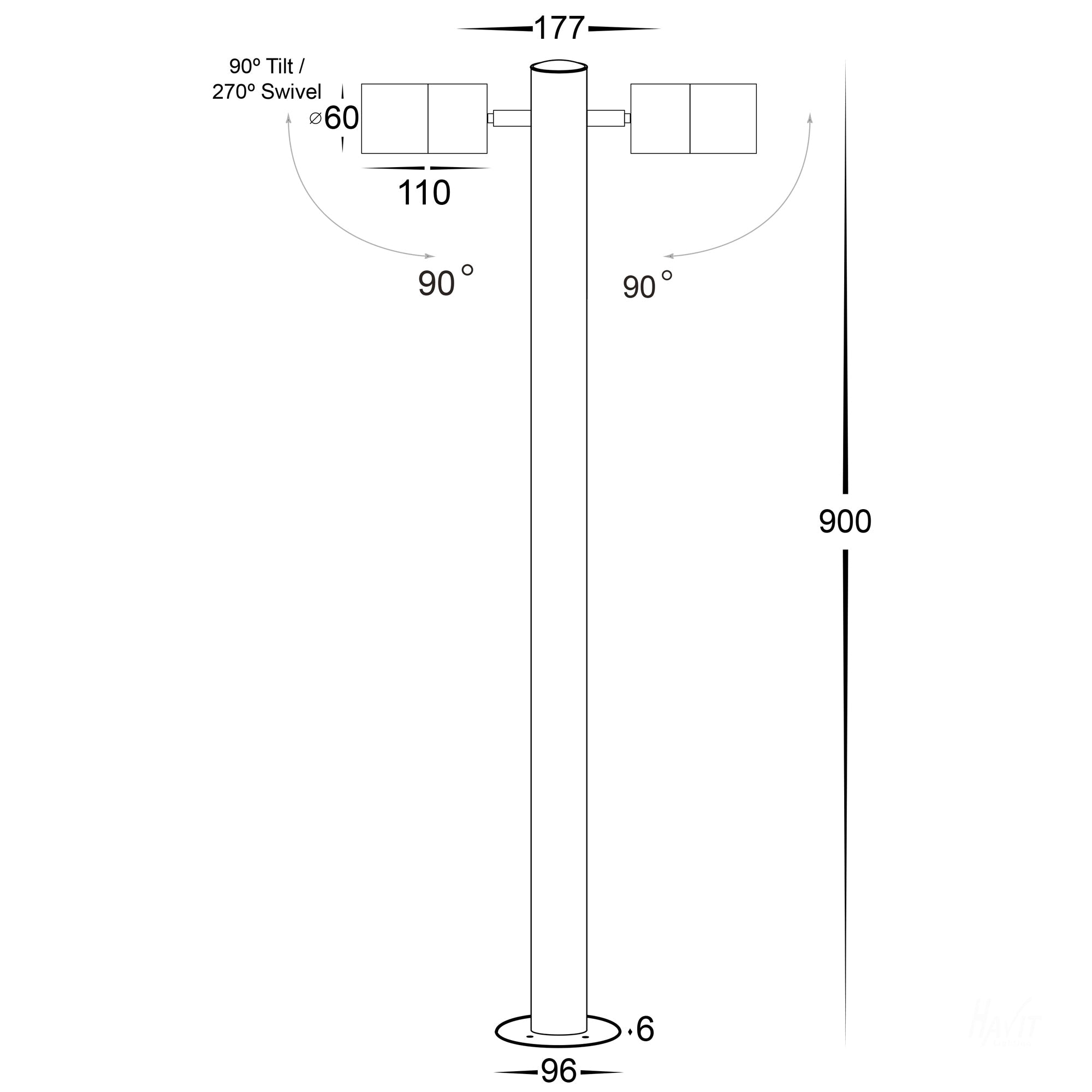 HV1507T-BLK - Tivah Black TRI Colour Double Adjustable LED Bollard Light