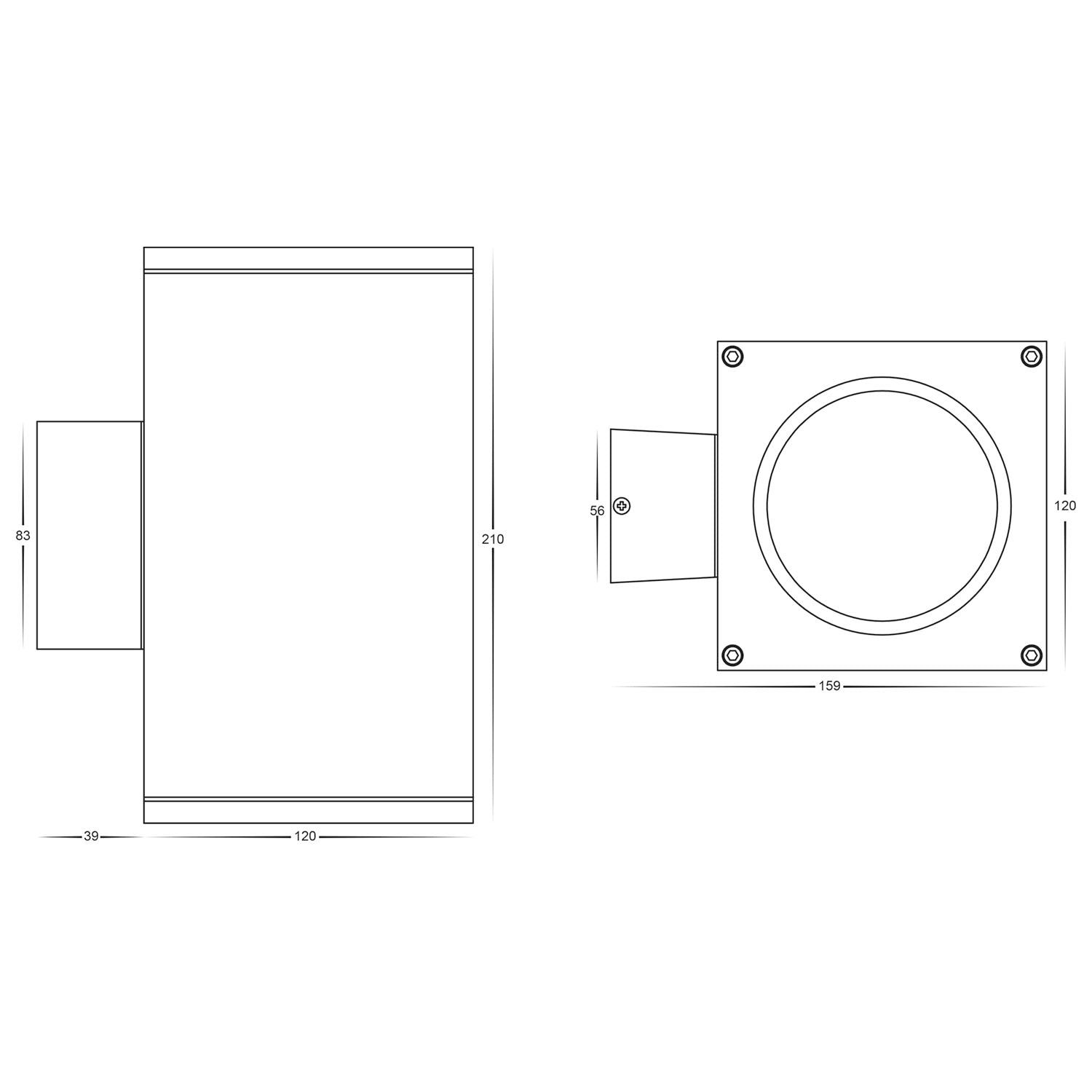 HV3629T-BLK-SQ -  Porter Square Black Large Up & Down LED Wall Light