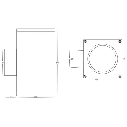 HV3629T-BLK-SQ -  Porter Square Black Large Up & Down LED Wall Light