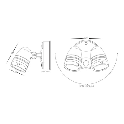 HV3794T-BLK - Focus Polycarbonate Black Double Adjustable Spot Light With Sensor