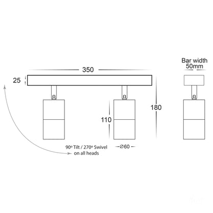 HV4001T-2-WHT - Tivah White 2 Light TRI Colour LED Bar Lights
