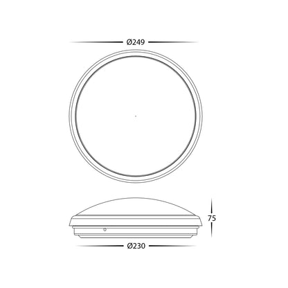 HV5887T-BLK - Ostron Black 12w LED Ceiling Mounted Oyster Light